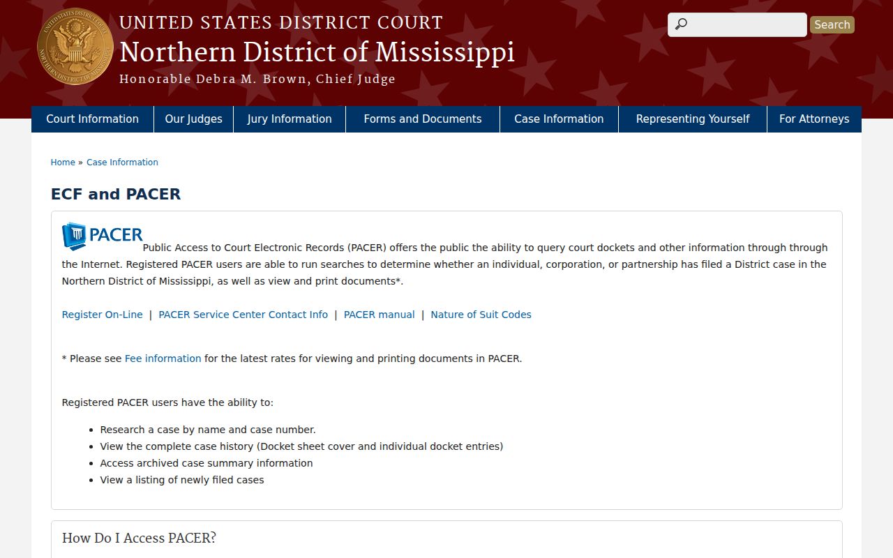 Carroll County case search source showing Northern District ECF and PACER instructions
