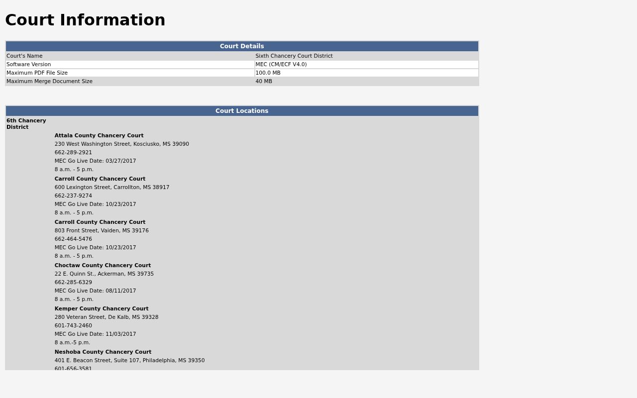 Carroll County civil docket details on the Sixth Chancery MEC CourtInfo page