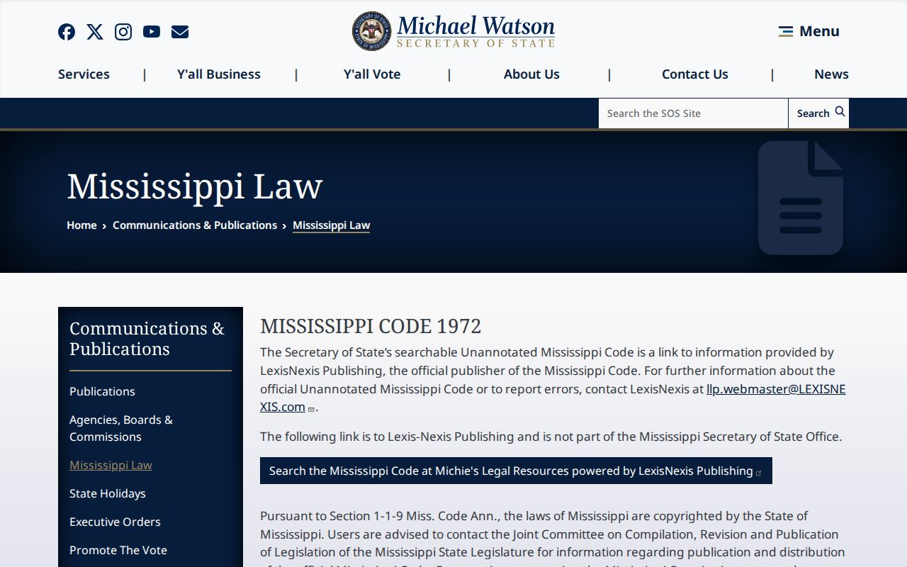 Carroll County court records source at the Mississippi Secretary of State Mississippi Law page