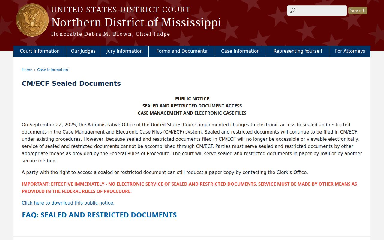 Carroll County court records source showing Northern District sealed document notice