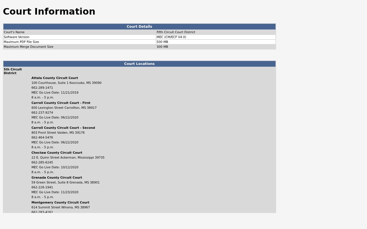 Carroll County criminal docket information on the Fifth Circuit MEC CourtInfo page