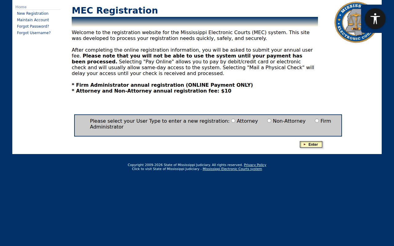 PAMEC registration route for Carroll County criminal docket access