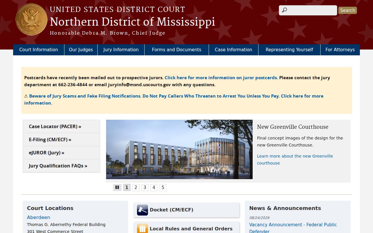 Carroll County court docket research through the Northern District of Mississippi