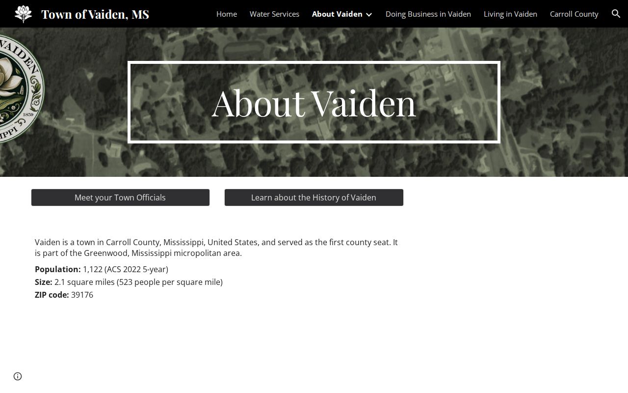 Carroll County traffic ticket local government context from the official Vaiden page