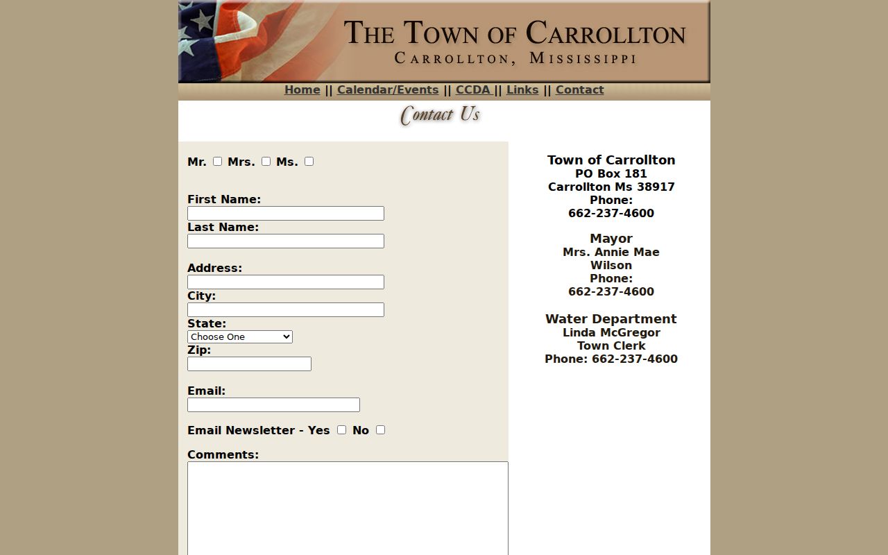 Carroll County traffic ticket municipal contact on the official Town of Carrollton contact page